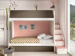 Cameretta per bambini moderna con letto a castello e contenitori integrati alla scaletta