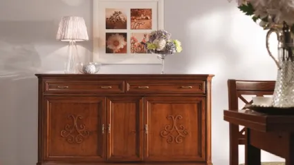 Credenza stile classico con rilievo in legno di Noce o Frassino