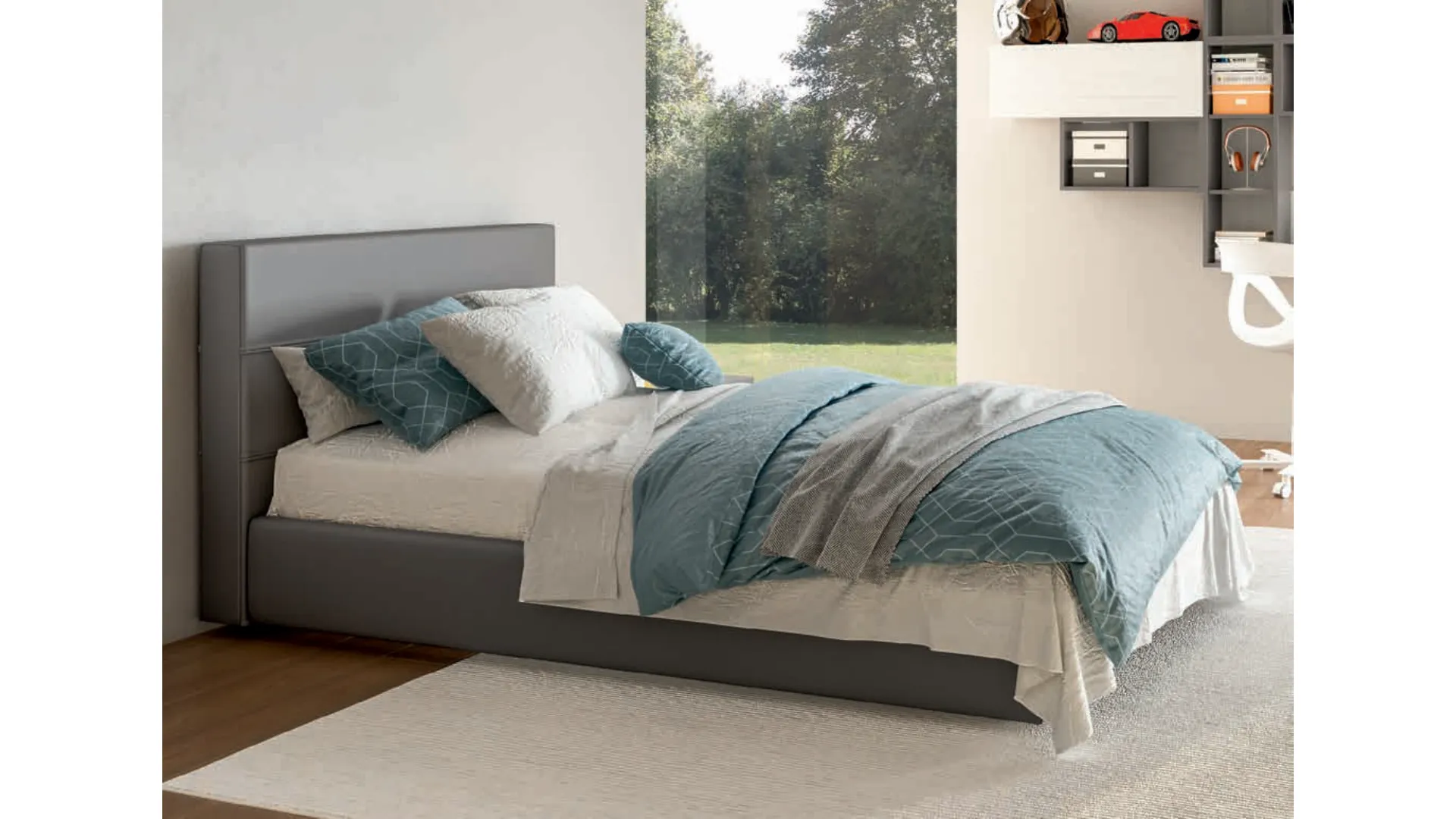 Letto con box contenitore piazza e mezza modello Living imbottito 120x195