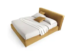 Letto Matrimoniale, con contenitore, rivestimenti sfoderabili in diverse finiture e piedini in legno