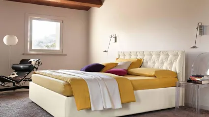 Letto matrimoniale imbottito con cuscino trapuntato Smart  con box contenitore