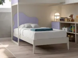 Letto singolo con testiera e piedini sagomati, realizzato con materiali di qualità 205x90