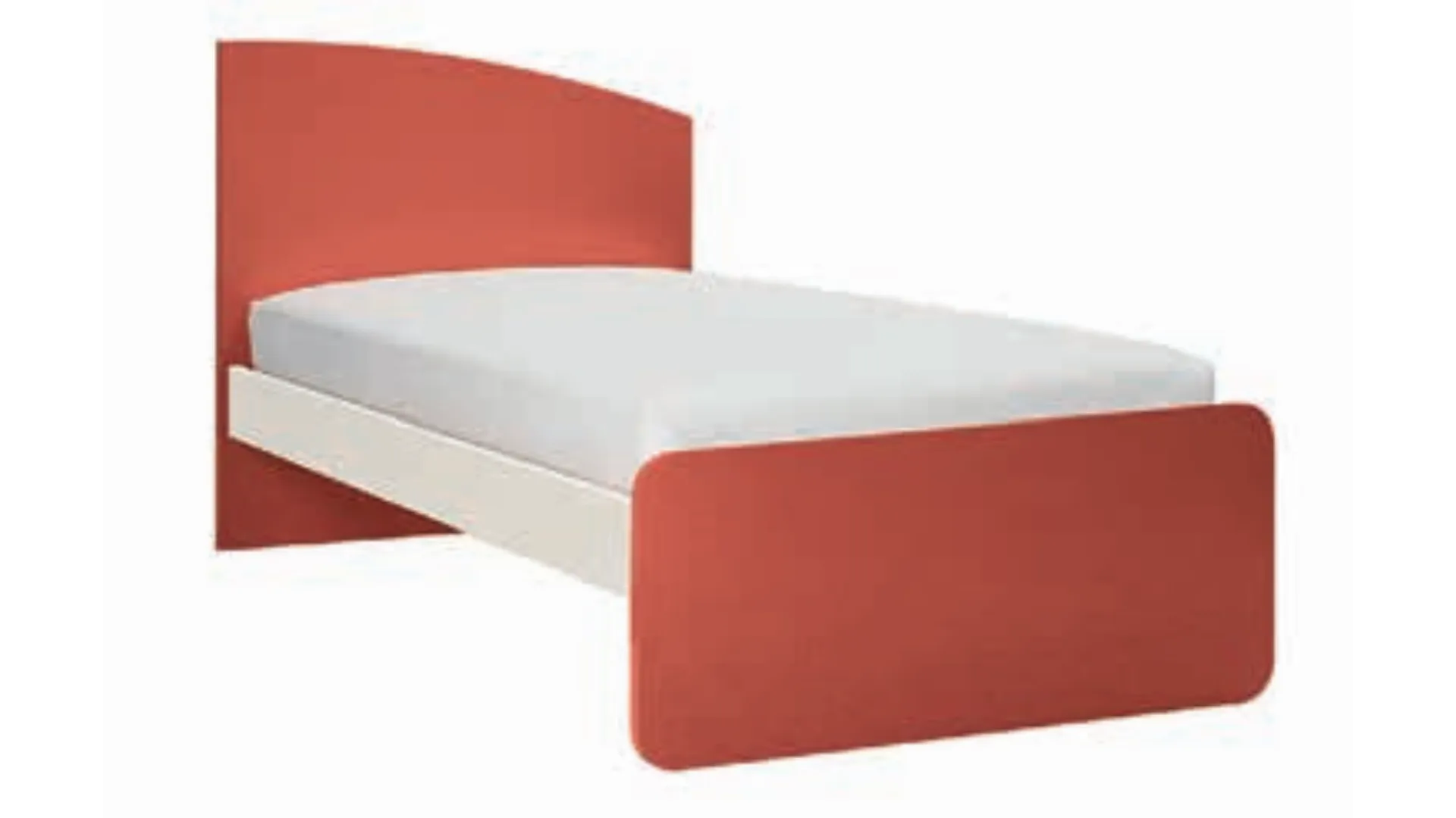 Letto singolo con testiera sagomata che richiama la forma di una vela, finiture personalizzabili 205x90