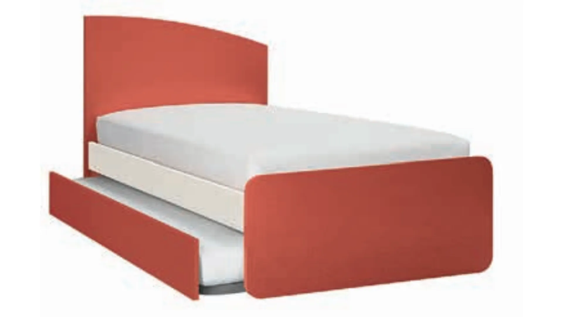 Letto singolo con testiera sagomata che richiama la forma di una vela, finiture personalizzabili 205x90